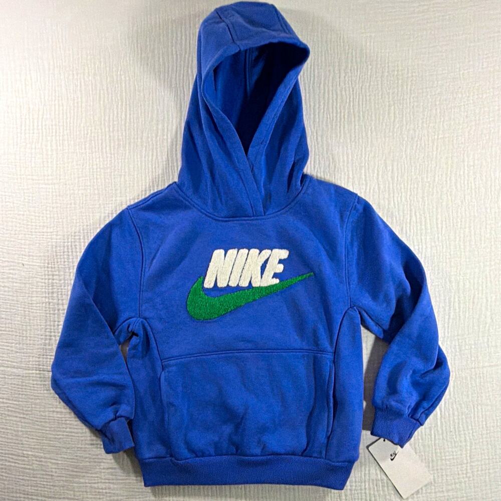 Nike Unisex Kids Pullover Hoodie Size 6 Blue Graphic Logo Print 86N165-B9A